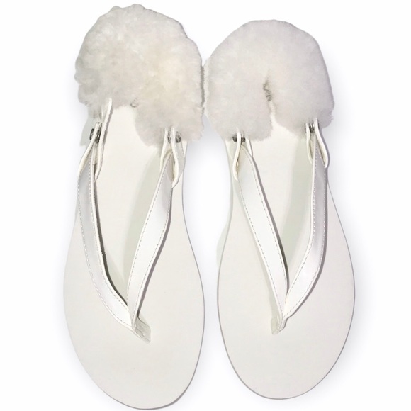 UGG Laalaa White Patent Leather & Shearling Removable Slingback Thong Sandals - Picture 5 of 9